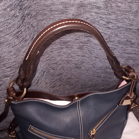 Dooney & Bourke Dark Blue and Brown Hobo Bag - Picture 4 of 9